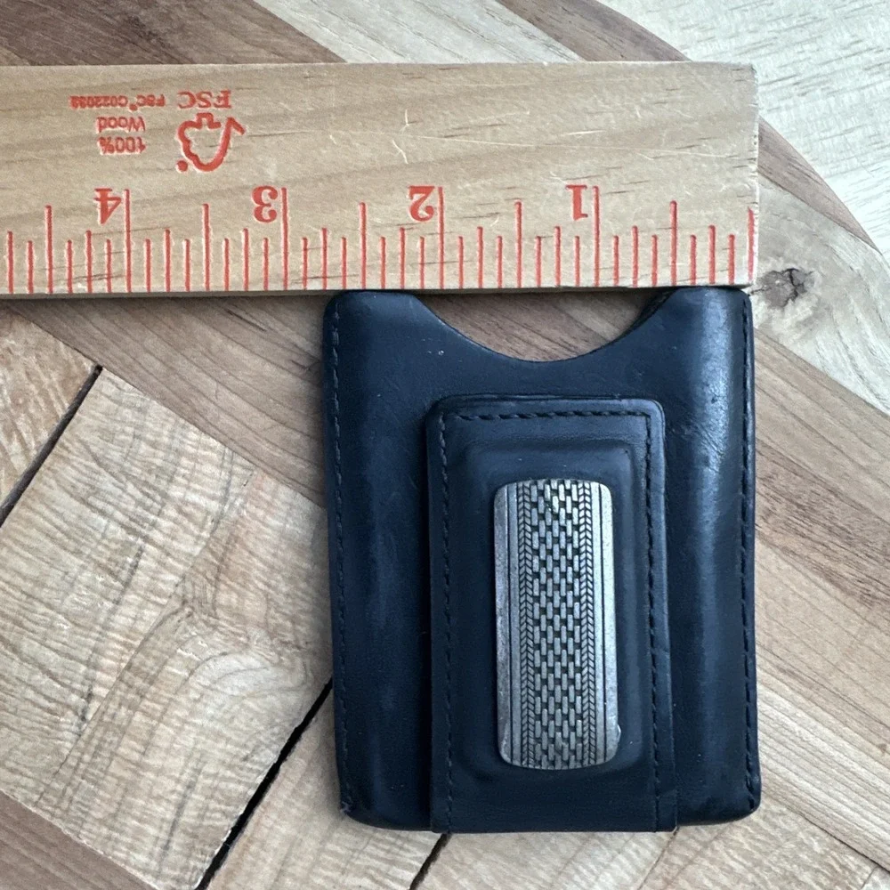 Brighton Salina  Black Leather Money Clip 3.3 Inch Pocket Wallet Silverplate